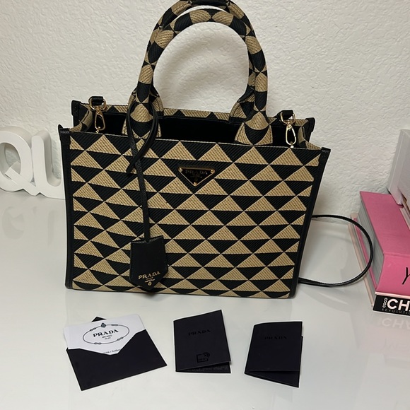 Small Prada Symbole embroidered fabric handbag - Picture 2 of 13